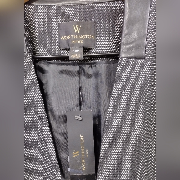 NWT Worthington Blazer Womens 16P Black Gray Faux Leather Office Career Retro - Picture 10 of 11